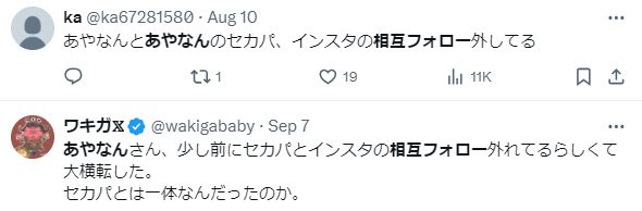 あやなんとセカンドパートナーあゆむが別れたという噂の真相は?